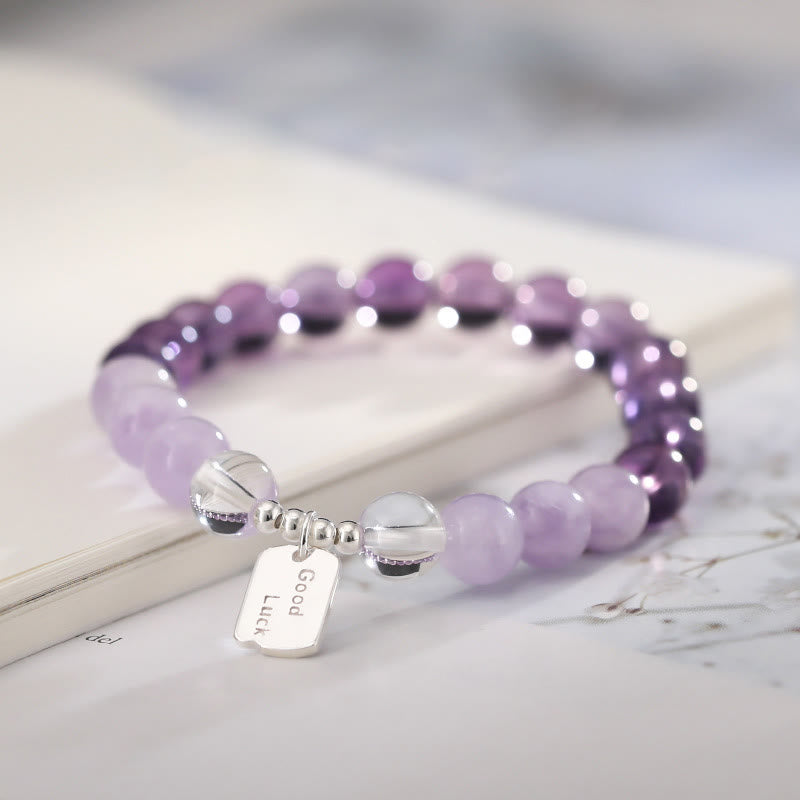 Buddha Stones Amethyst Rose Quartz Strawberry Quartz Good Luck Charm Bracelet