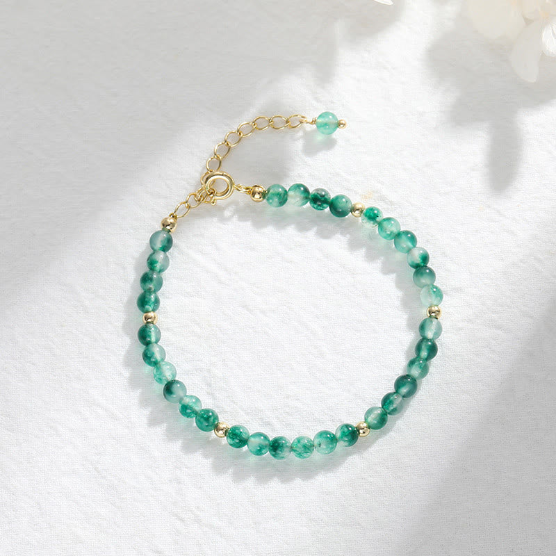 Buddha Stones 14k Gold Plated Natural Moss Agate Healing Bracelet