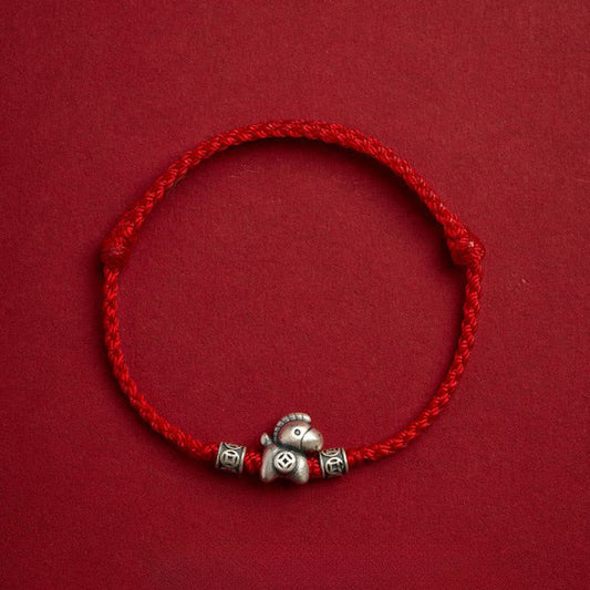 Buddha Stones Year of the Horse 999 Sterling Silver String Braided Protection Bracelet