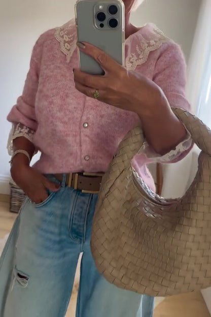 Lace Panel Cardigan Sweater