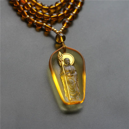 Buddha Stones Tibetan Buddha Liuli Crystal Ksitigarbha Bodhisattva Serenity Necklace Pendant