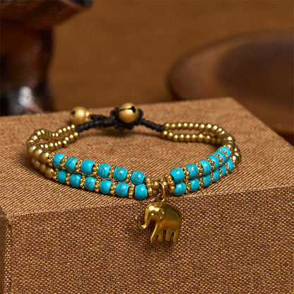 Buddha Stones Turquoise Elephant Luck Double-layer Plated Copper Strength Bracelet
