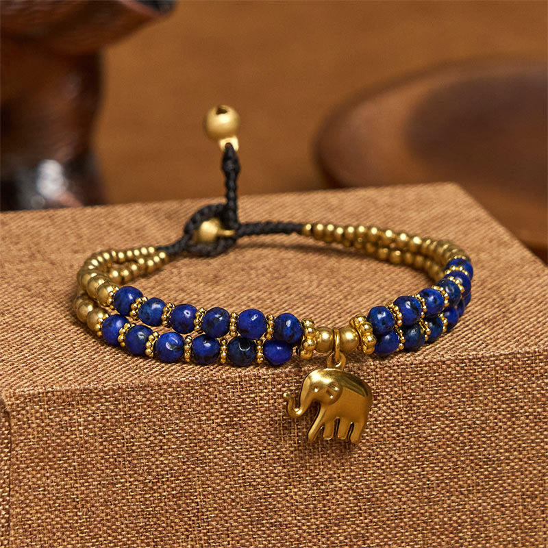 Buddha Stones Turquoise Elephant Luck Double-layer Plated Copper Strength Bracelet