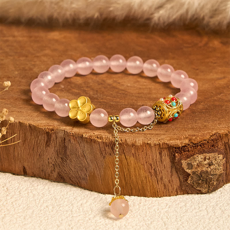 Buddha Stones Tibetan White Agate Crystal Stone Flowers Positivity Bracelet