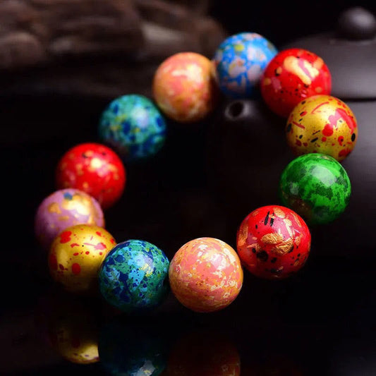 Buddha Stones Multicolored Lacquer Craft Sandalwood Single Wrap Beaded Protection Bracelet