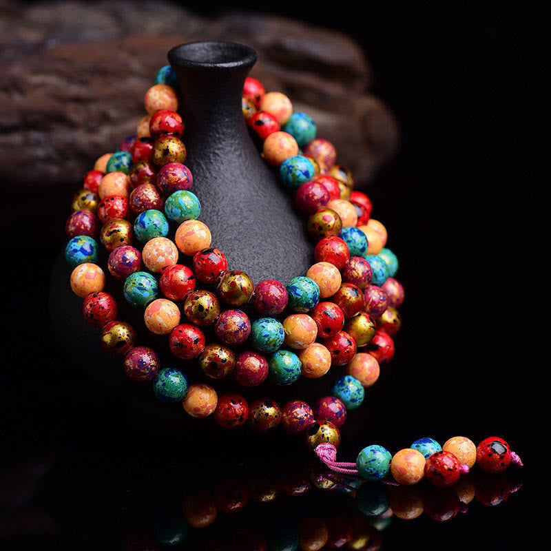 Buddha Stones Multicolored Lacquer 108 Mala Beads Craft Sandalwood Protection Multilayer Bracelet