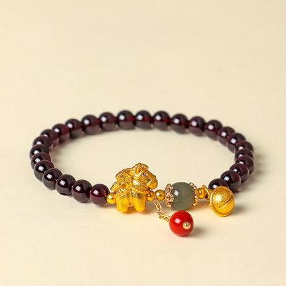Buddha Stones Year of the Horse Garnet Fu Character Lucky Fortune Charm Protection Bracelet