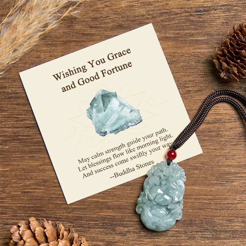 Buddha Stones "wishing You Grace and Good Fortune" Jade Horse Necklace Includes Gift Message Card