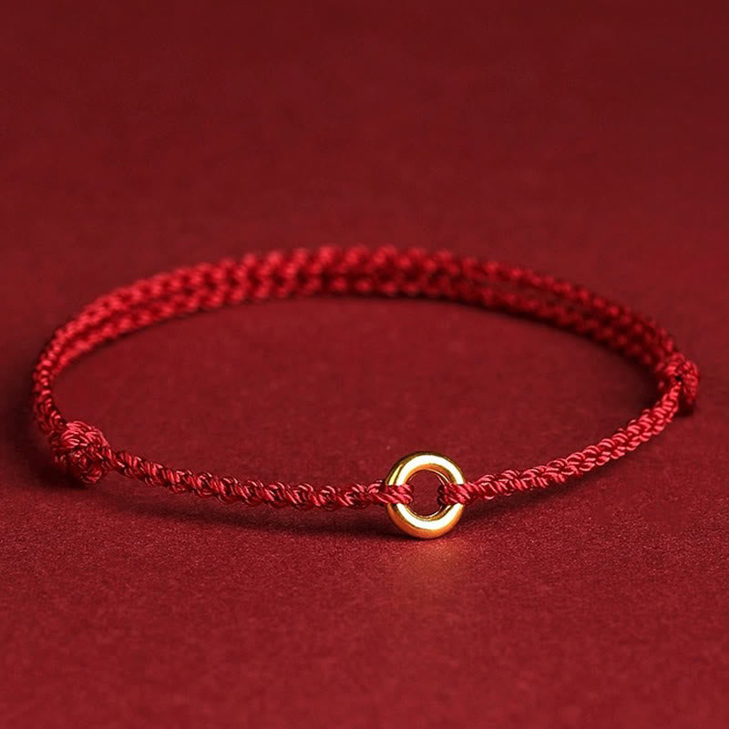 Buddha Stones Small Peace Buckle Braided String Adjustable Connection Bracelet Anklet