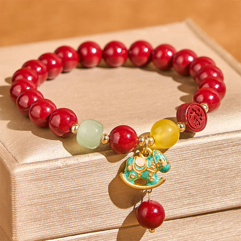 Buddha Stones Year of the Horse Natural Cinnabar Red Agate Calm Confidence Bracelet