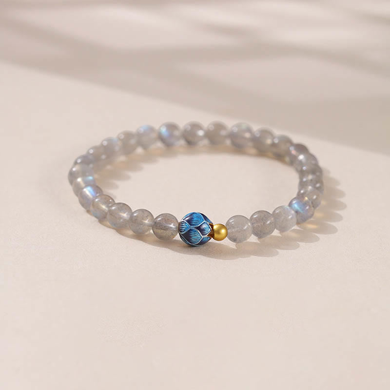 Buddha Stones Natural Moonstone Lotus Love Charming Bracelet