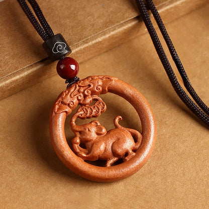 Buddha Stones Peach Wood Chinese Zodiac Year of the Horse Ward Off Evil Spirits Necklace Pendants