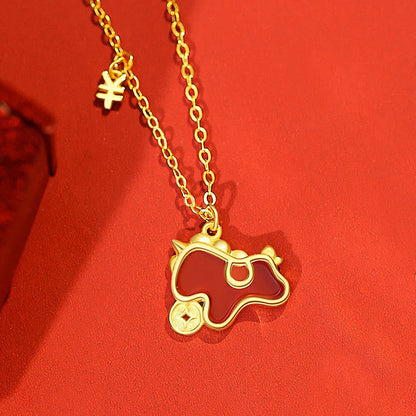 Buddha Stones 925 Sterling Silver Year of the Horse Red String Red Agate Coin Charm Luck Bracelet