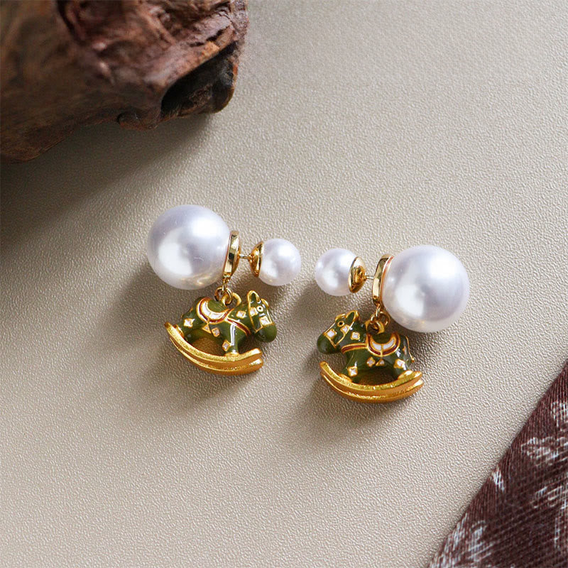 Buddha Stones Year of the Horse Copper Pearl Balance Earrings