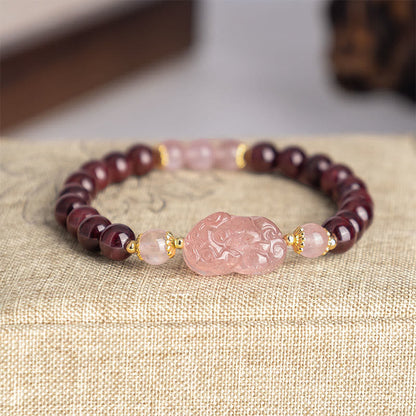 Buddha Stones Garnet Strawberry Quartz Pixiu Lucky Bracelet