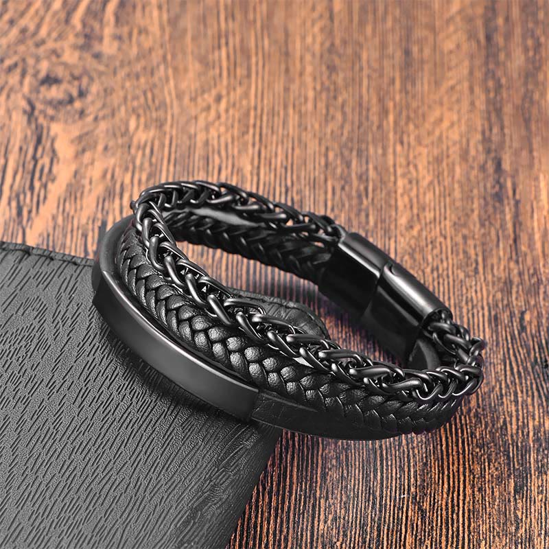 Buddha Stones Titanium Steel Balance Calm Leather Woven Bracelet