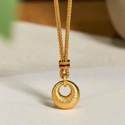 Buddha Stones 24k Gold Plated Copper Peace Buckle Texture Wealth Necklace Pendant