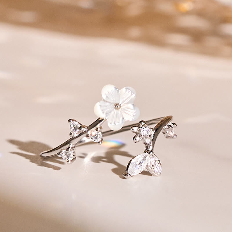 Buddha Stones 925 Sterling Silver White Flower Design Adjustable Blessing Ring