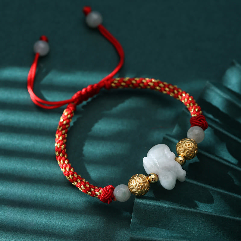 Buddha Stones Chinese Zodiac Jade Silver Beads Year of the Horse Red String Luck Bracelet
