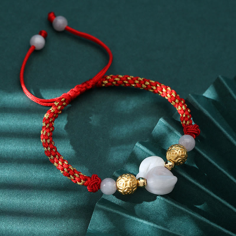 Buddha Stones Chinese Zodiac Jade Silver Beads Year of the Horse Red String Luck Bracelet