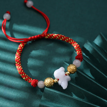Buddha Stones Chinese Zodiac Jade Silver Beads Year of the Horse Red String Luck Bracelet