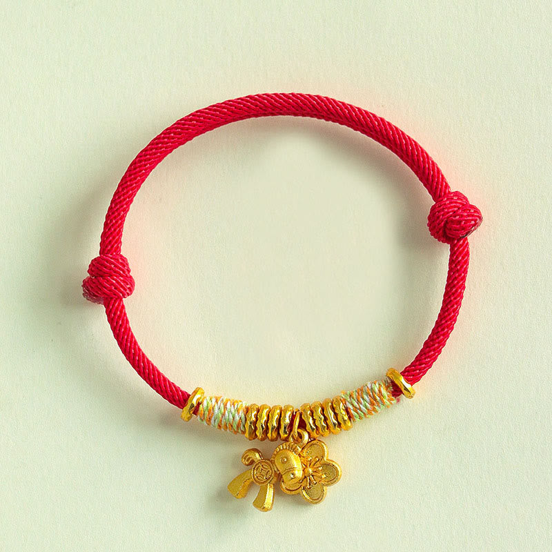 Buddha Stones Year of the Horse Flower Charm Red String Connection Handmade Bracelet