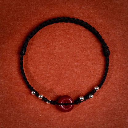 Buddha Stones Cinnabar Peace Buckle Handmade String Adjustable Blessing Bracelet Anklet