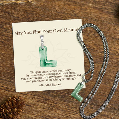 Buddha Stones "may You Find Your Own Meaning" Natural A-z Letter Jade Titanium Steel Chain Necklace Includes Gift Message Card
