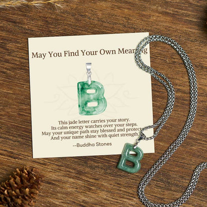Buddha Stones "may You Find Your Own Meaning" Natural A-z Letter Jade Titanium Steel Chain Necklace Includes Gift Message Card