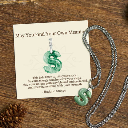 Buddha Stones "may You Find Your Own Meaning" Natural A-z Letter Jade Titanium Steel Chain Necklace Includes Gift Message Card