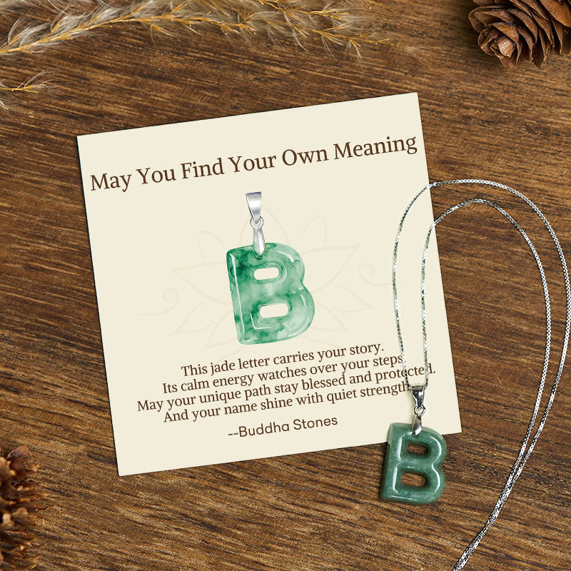Buddha Stones "may You Find Your Own Meaning" Natural A-z Letter Jade 925 Sterling Silver Chain Necklace Includes Gift Message Card