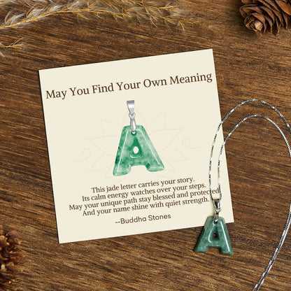 Buddha Stones "may You Find Your Own Meaning" Natural A-z Letter Jade 925 Sterling Silver Chain Necklace Includes Gift Message Card