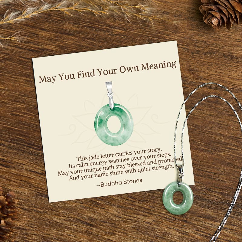 Buddha Stones "may You Find Your Own Meaning" Natural A-z Letter Jade 925 Sterling Silver Chain Necklace Includes Gift Message Card