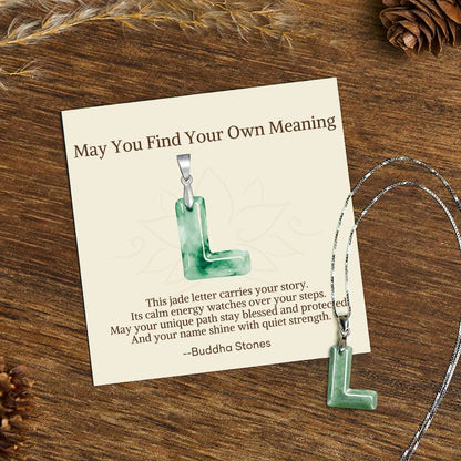 Buddha Stones "may You Find Your Own Meaning" Natural A-z Letter Jade 925 Sterling Silver Chain Necklace Includes Gift Message Card