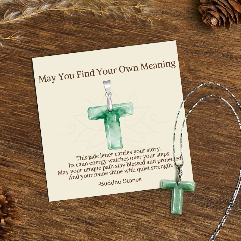 Buddha Stones "may You Find Your Own Meaning" Natural A-z Letter Jade 925 Sterling Silver Chain Necklace Includes Gift Message Card