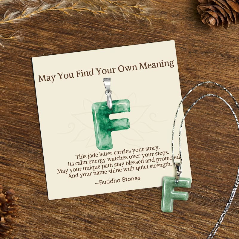 Buddha Stones "may You Find Your Own Meaning" Natural A-z Letter Jade 925 Sterling Silver Chain Necklace Includes Gift Message Card