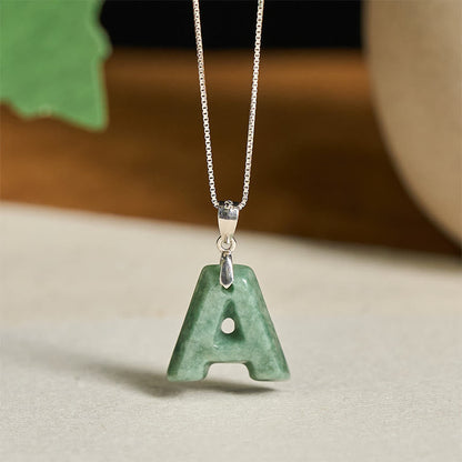 Buddha Stones Natural A-z Letter Jade 925 Sterling Silver Silm Chain Prosperity Necklace Pendant