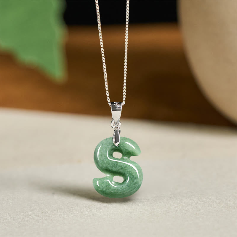 Buddha Stones Natural A-z Letter Jade 925 Sterling Silver Silm Chain Prosperity Necklace Pendant