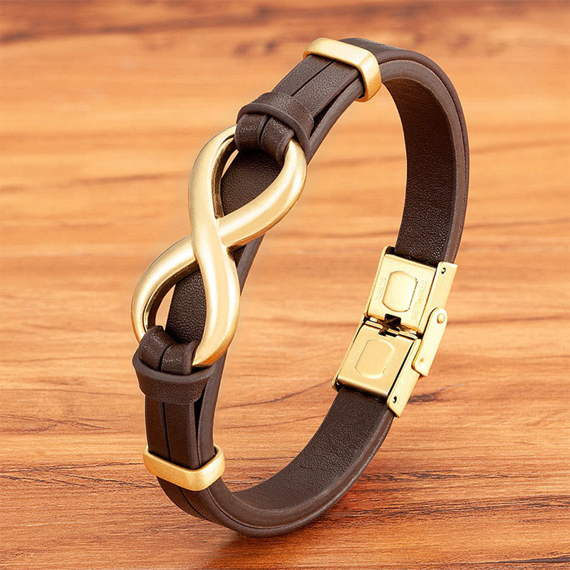 Buddha Stones Infinitely Design Titanium Steel Multicolored Leather Strengthen Bracelet