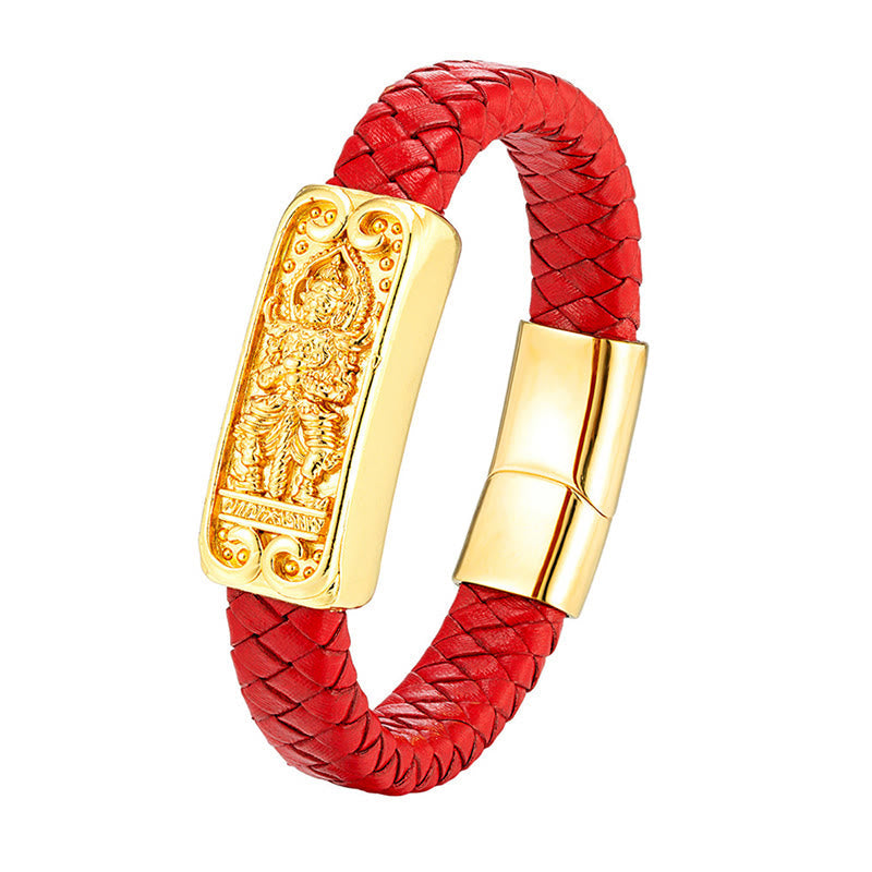 Buddha Stones Buddha Symbol Titanium Steel Leather Strengthen Bracelet