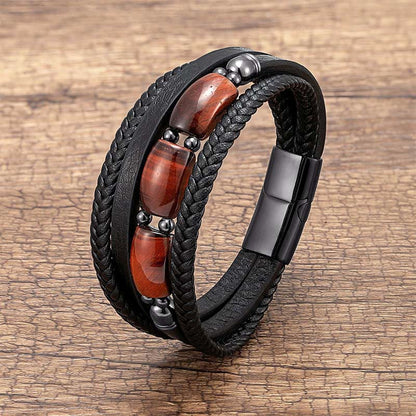 Buddha Stones Natural Tiger Eye Green Tiger Eye Red Tiger Eye Leather Strengthen Bracelet