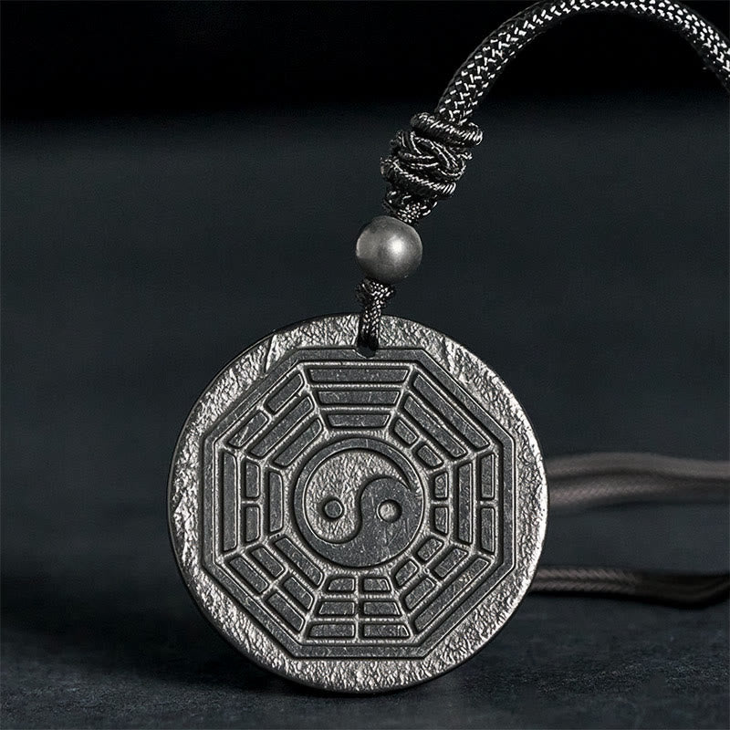 Buddha Stones Authentic Shungite Stone Yin Yang Bagua Protection Necklace Pendant
