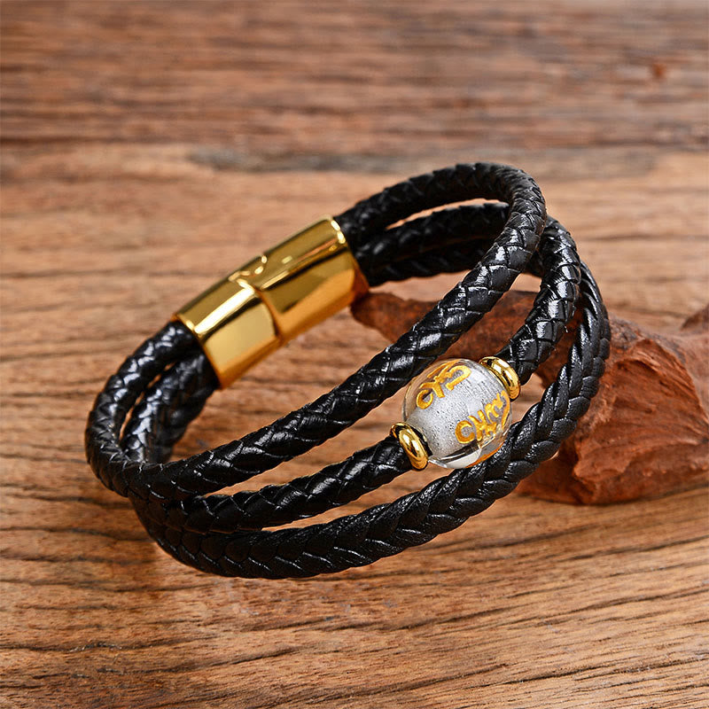 Buddha Stones Multicolored Bead Amethyst Lazurite Craved Six True Words Braided Leather Balance Bracelet