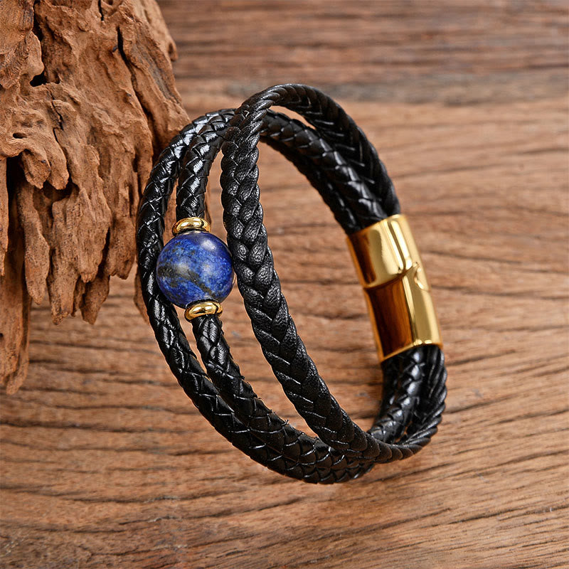 Buddha Stones Multicolored Bead Amethyst Lazurite Craved Six True Words Braided Leather Balance Bracelet
