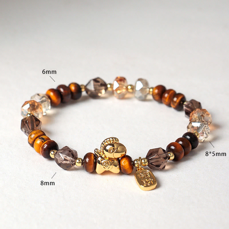 Buddha Stones Tiger Eye Ice Obsidian Pearl Year of the Horse Lucky Fortune Prosperity Bracelet