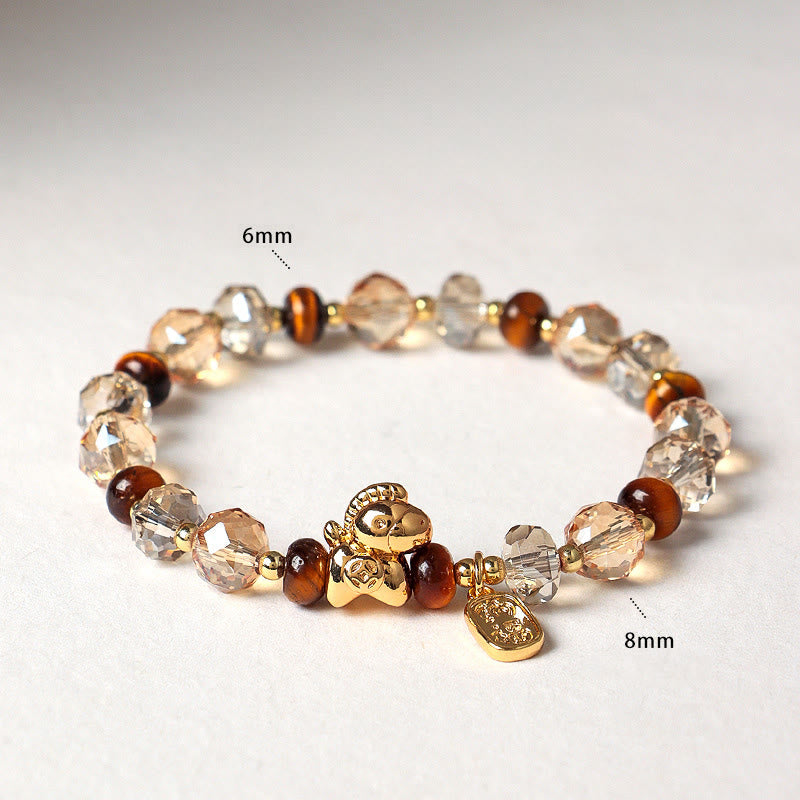 Buddha Stones Tiger Eye Ice Obsidian Pearl Year of the Horse Lucky Fortune Prosperity Bracelet