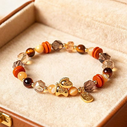 Buddha Stones Tiger Eye Ice Obsidian Pearl Year of the Horse Lucky Fortune Prosperity Bracelet