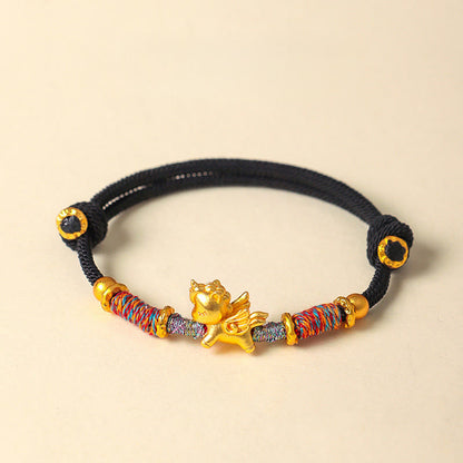 Buddha Stones Year of the Horse 999 Sterling Silver Plated Gold Braided String Rope Protection Bracelet