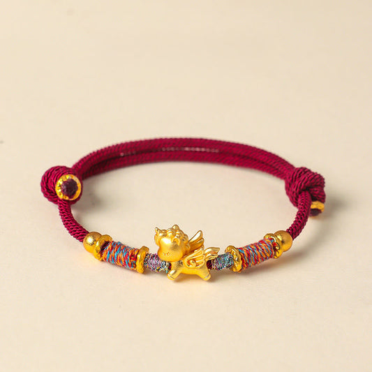 Buddha Stones Year of the Horse 999 Sterling Silver Plated Gold Braided String Rope Protection Bracelet