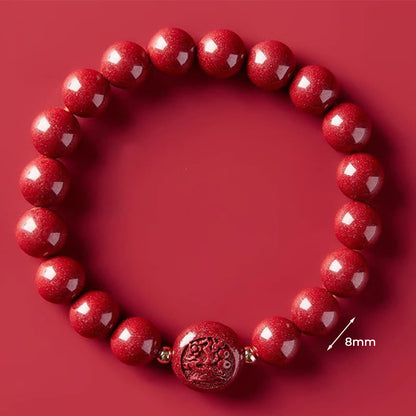 Buddha Stones Chinese Zodiac Year of the Horse Carved Cinnabar Peaceful Blessing Bracelet